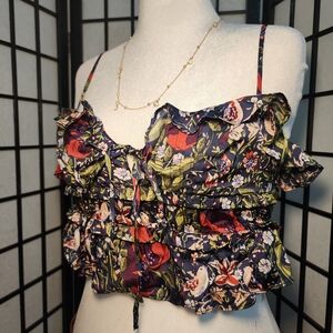 NWT Anthropologie Multicolor Floral Ruffle Crop Top
